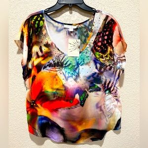 Boston Proper Butterfly Blouse Scoop Neck size 10